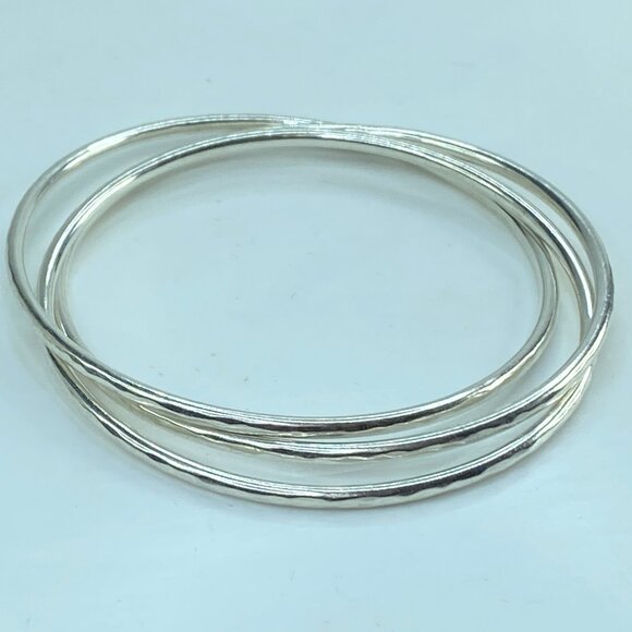 James Avery 925 Sterling Silver Tri-Bangle Three Linked Hammered Bracelets JR587